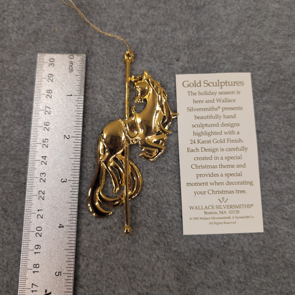 Wallace Silversmiths Carousel Horse Christmas Ornament 24 Karat Gold Finish - Picture 2 of 4